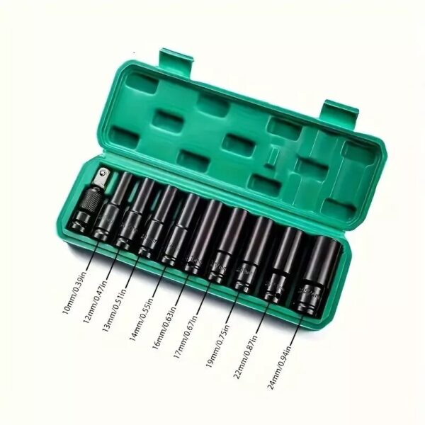 11PCS 1/2” Drive Deep Impact Socket Set Metric 10–24mm Impact Wrench Sockets