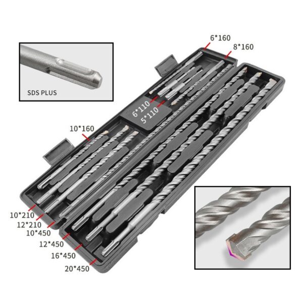 11pcs SDS Plus Masonry Drill Bit Set – Carbide Hammer Drill Bits for Concrete