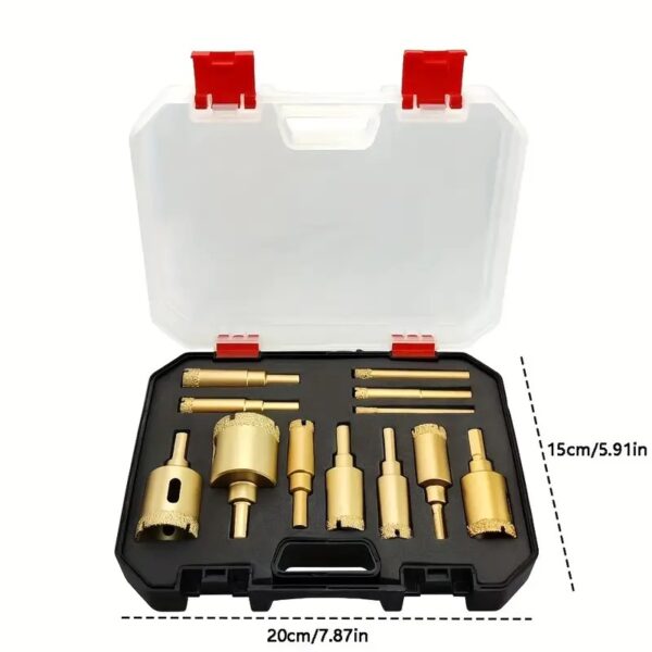 12PCS M10 Brazed Diamond Hole Saw Drill Bit Set for Tile Granite Marble