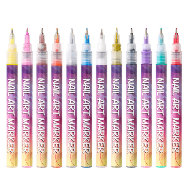 12 Colors Nail Art Pens Set 3D DIY Nail Design Marker Liner Pens
