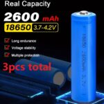 3PCS 18650 Rechargeable Battery 3.7V 2600mAh Li-ion Button Top