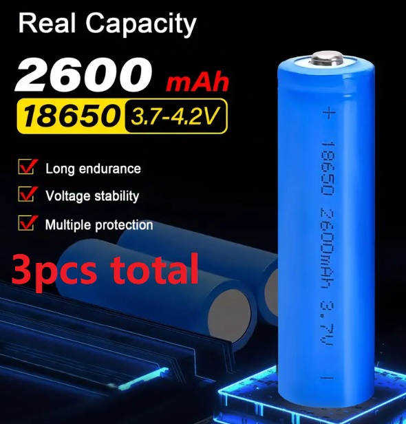 tk1-6.jpg 3PCS 18650 Rechargeable Battery 3.7V 2600mAh Li-ion Button Top - Image 1