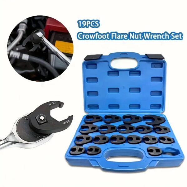 19PC Metric Crowfoot Flare Nut Wrench Set 3/8” & 1/2” Drive 8–32mm