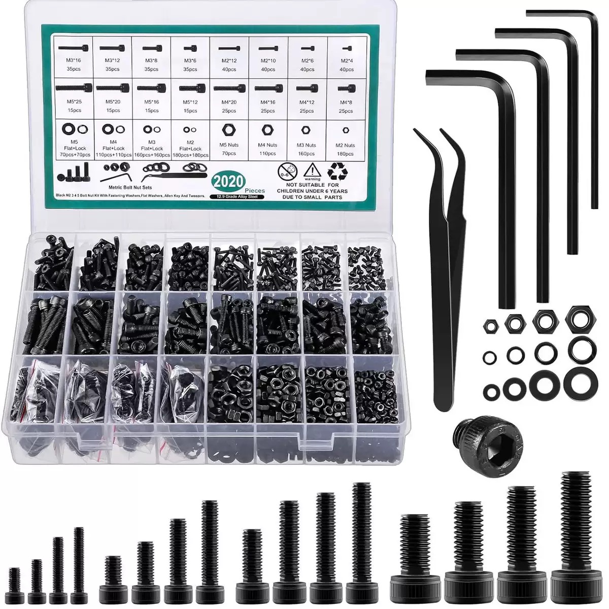 tk1-9.jpg 2020pcs Metric Machine Screw & Nut Assortment Kit M2 M3 M4 M5 with Hex Wrenches - Image 1