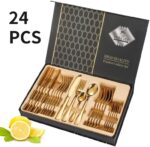 24-Piece Gold Stainless Steel Cutlery Set | Knives, Spoons & Forks with Gift Box - Image 2