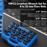 19PC Metric Crowfoot Flare Nut Wrench Set 3/8” & 1/2” Drive 8–32mm - Image 5