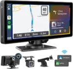 10.26” Car Play with Dual Dash Cam – Front & Rear Car Camera, Wireless, Apple CarPlay & Android Auto