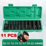 11PCS 1/2” Drive Deep Impact Socket Set Metric 10–24mm Impact Wrench Sockets