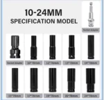 11PCS 1/2” Drive Deep Impact Socket Set Metric 10–24mm Impact Wrench Sockets - Image 2