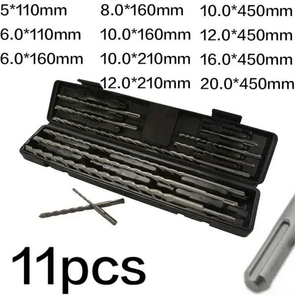 11pcs SDS Plus Masonry Drill Bit Set – Carbide Hammer Drill Bits for Concrete