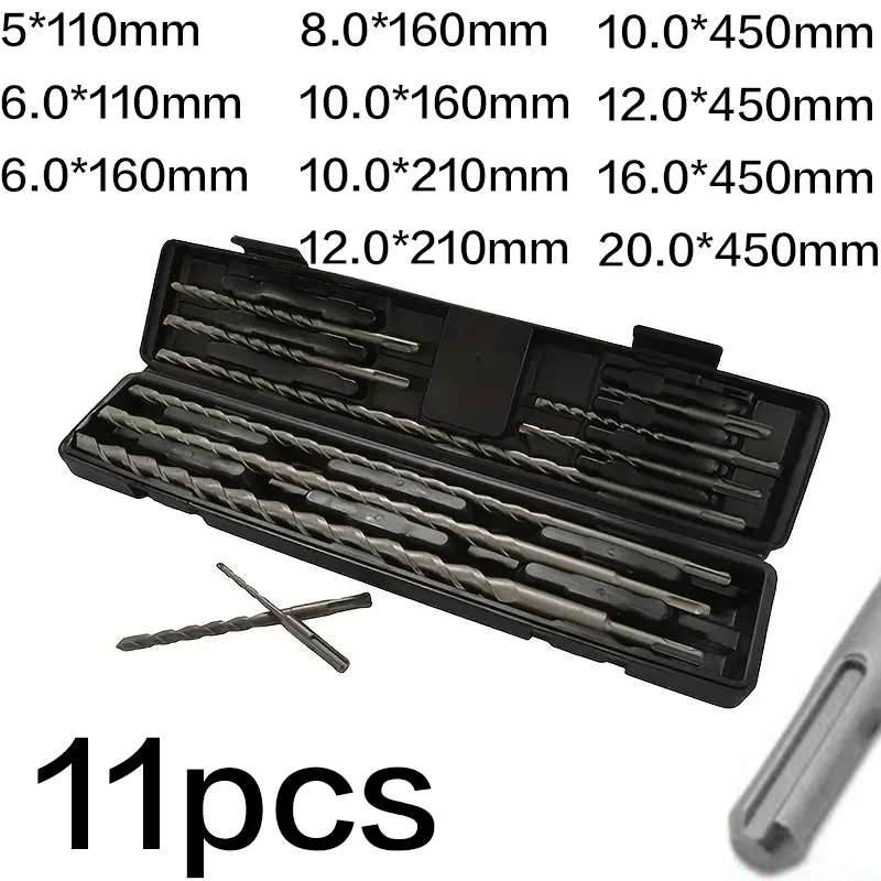 11pcs-sds-plus-masonry-drill-bit-set1 11pcs SDS Plus Masonry Drill Bit Set – Carbide Hammer Drill Bits for Concrete - Image 1