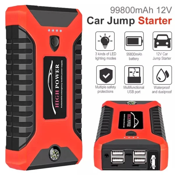 12V Portable Car Emergency Jump Starter & Power Bank – Multifunctional Mobile Car Booster