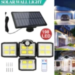 4-Head 198LED Solar Motion Sensor Light Outdoor Garden Security Flood Light