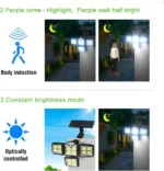 4-Head 198LED Solar Motion Sensor Light Outdoor Garden Security Flood Light - Image 3