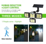 4-Head 198LED Solar Motion Sensor Light Outdoor Garden Security Flood Light - Image 4