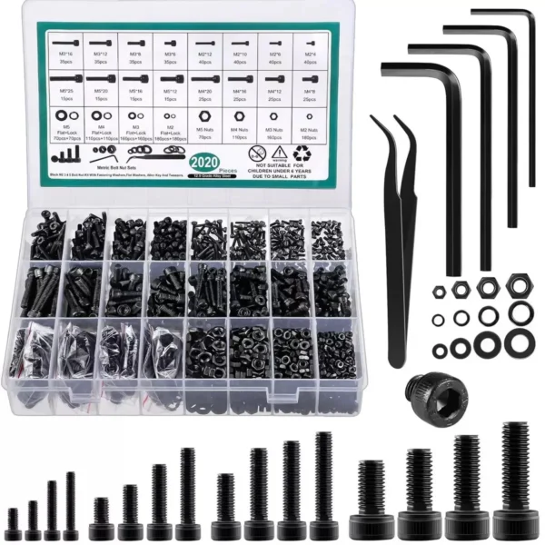 2020pcs Metric Machine Screw & Nut Assortment Kit M2 M3 M4 M5 with Hex Wrenches
