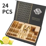 24-Piece Gold Stainless Steel Cutlery Set | Knives, Spoons & Forks with Gift Box