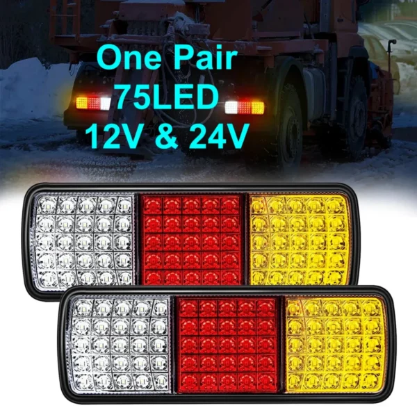2pcs 75 LED Trailer Tail Lights 12V / 24V Stop Brake Indicator Reverse Lamp Pair