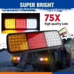 2pcs 75 LED Trailer Tail Lights 12V / 24V Stop Brake Indicator Reverse Lamp Pair - Image 9