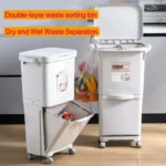 42L Double-Layer Garbage Bin – Dry & Wet Separation with Lid and Wheels