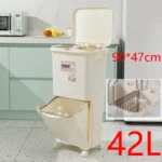 42L Double-Layer Garbage Bin – Dry & Wet Separation with Lid and Wheels - Image 2