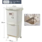 42L Double-Layer Garbage Bin – Dry & Wet Separation with Lid and Wheels - Image 3