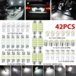 42PCS Car Interior LED Light Kit – T10 12V Dome, Map, License Plate & Trunk Bulbs