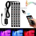 4PCS Car RGB LED Strip Lights – USB Powered Interior Neon Lights with Remote