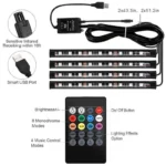 4PCS Car RGB LED Strip Lights – USB Powered Interior Neon Lights with Remote - Image 2