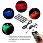 4PCS Car RGB LED Strip Lights – USB Powered Interior Neon Lights with Remote - Image 9