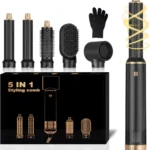 5-in-1 Hair Styling Brush Set, Ionic Technology, Ceramic Coating, Rotating Curler and Straightener, Anti-Tangle Design