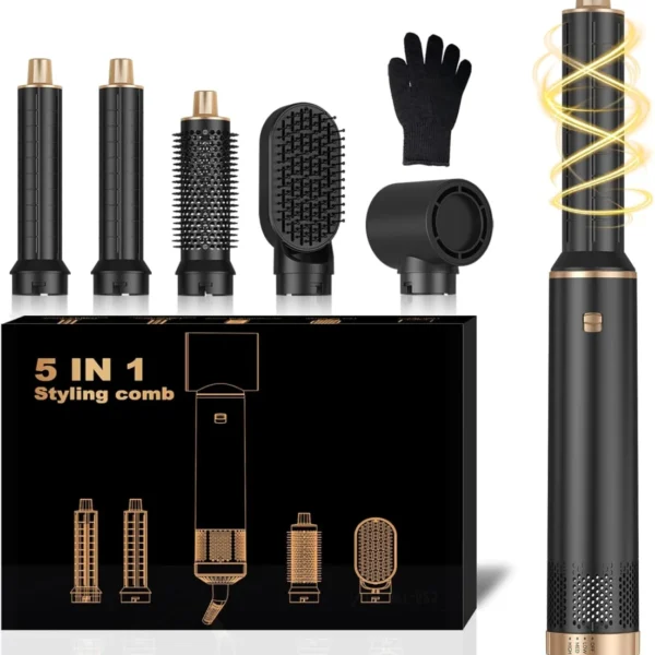 5-in-1 Hair Styling Brush Set, Ionic Technology, Ceramic Coating, Rotating Curler and Straightener, Anti-Tangle Design