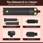 5-in-1 Hair Styling Brush Set, Ionic Technology, Ceramic Coating, Rotating Curler and Straightener, Anti-Tangle Design - Image 6