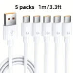 5-Pack USB Type-C Fast Charging & Data Cable – 1m Each, White