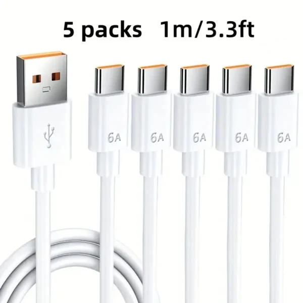 5-Pack USB Type-C Fast Charging & Data Cable – 1m Each, White