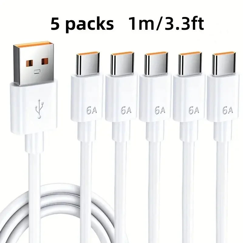 5-pack-usb-c-fast-charging-cables1 5-Pack USB Type-C Fast Charging & Data Cable – 1m Each, White - Image 1