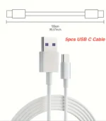 5-Pack USB Type-C Fast Charging & Data Cable – 1m Each, White - Image 7