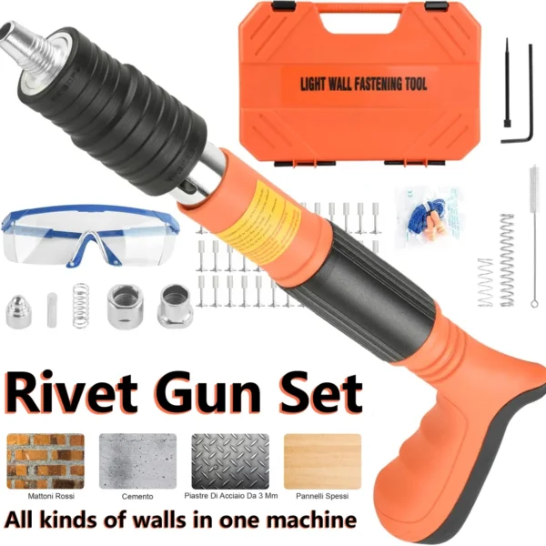 5-Speed Heavy Duty Concrete Nail Gun – Wall Penetrating Rivet Tool with 50 Nails