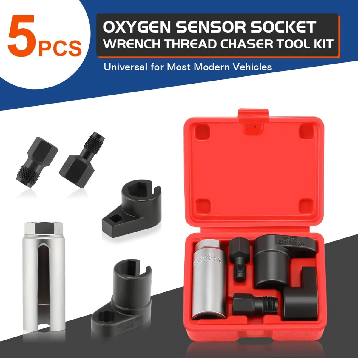 5pcs-oxygen-sensor-socket-tool-set1 5PCS Oxygen Sensor Socket Tool Set – Offset Wrench O2 Sensor Remover with Thread Chasers - Image 1