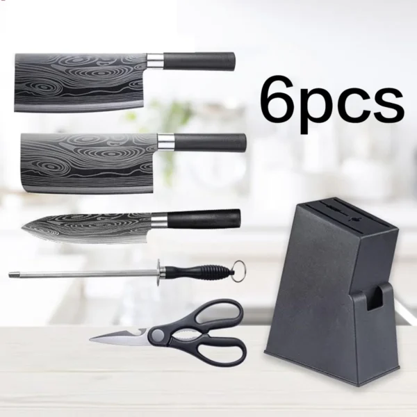 Luxury 6-Piece Damascus Steel Knife Set – Anti-Slip Handle & Honing Rod Included