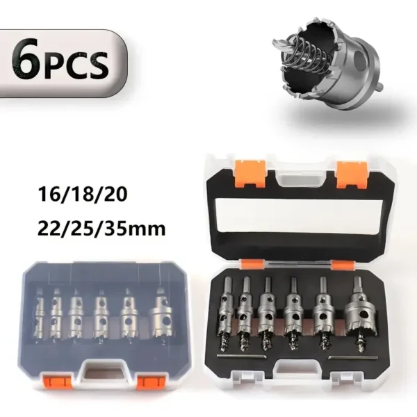 6pcs Alloy Hole Saw Set – Tungsten Carbide Drill Bits for Metal, Steel & Stainless Sheets