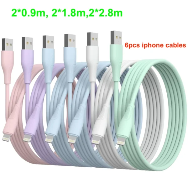 6pcs iPhone USB Charging Cables – 2x0.9m, 2x1.8m, 2x2.8m, Value Pack