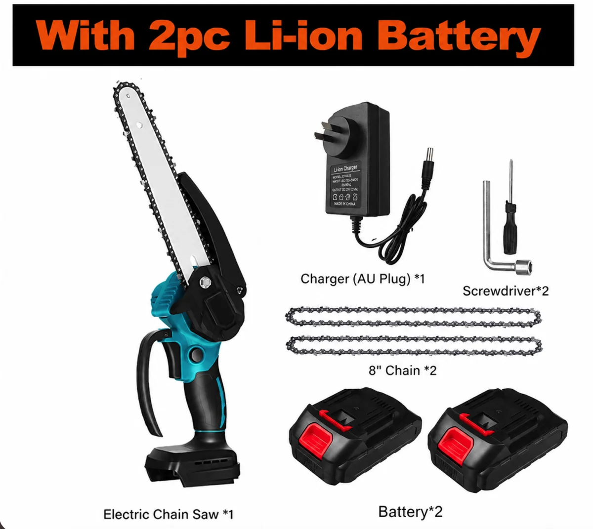 8inch chain saw1 Chainsaw 8-inch, Mini Chainsaw Cordless Tool Set, Battery Chainsaw with 2 Batteries - Image 1