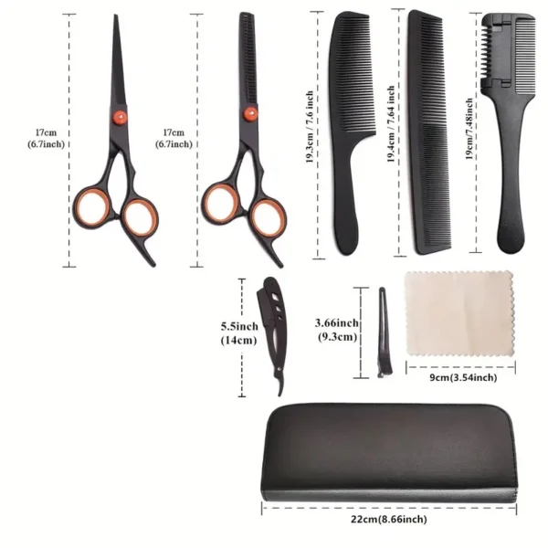 9PCS Stainless Hair Scissors Set – Thinning Shears, Barber Combs & Razor