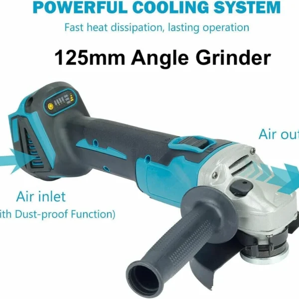 Brushless Cordless Angle Grinder – 125mm Cutting & Polishing, Makita 18V Compatible