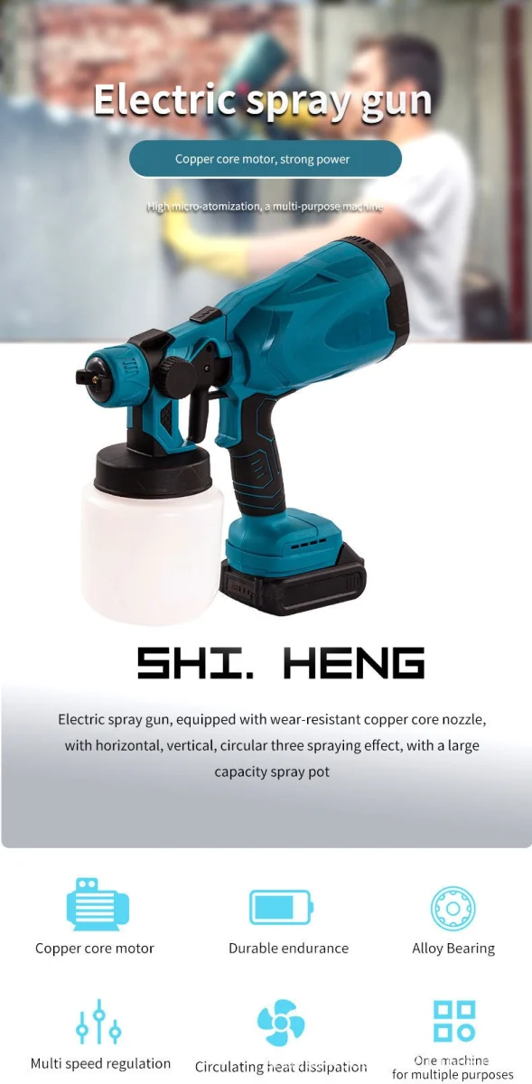 cordless-paint-sprayer1 Cordless Paint Sprayer – Brushless Motor with 2 Batteries (Compatible with Makita) - Image 1