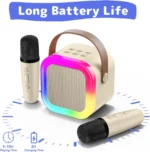 Karaoke Machine for Kids Adults, Mini Karaoke Machine with 2 Wireless Microphones, Portable Bluetooth Speaker