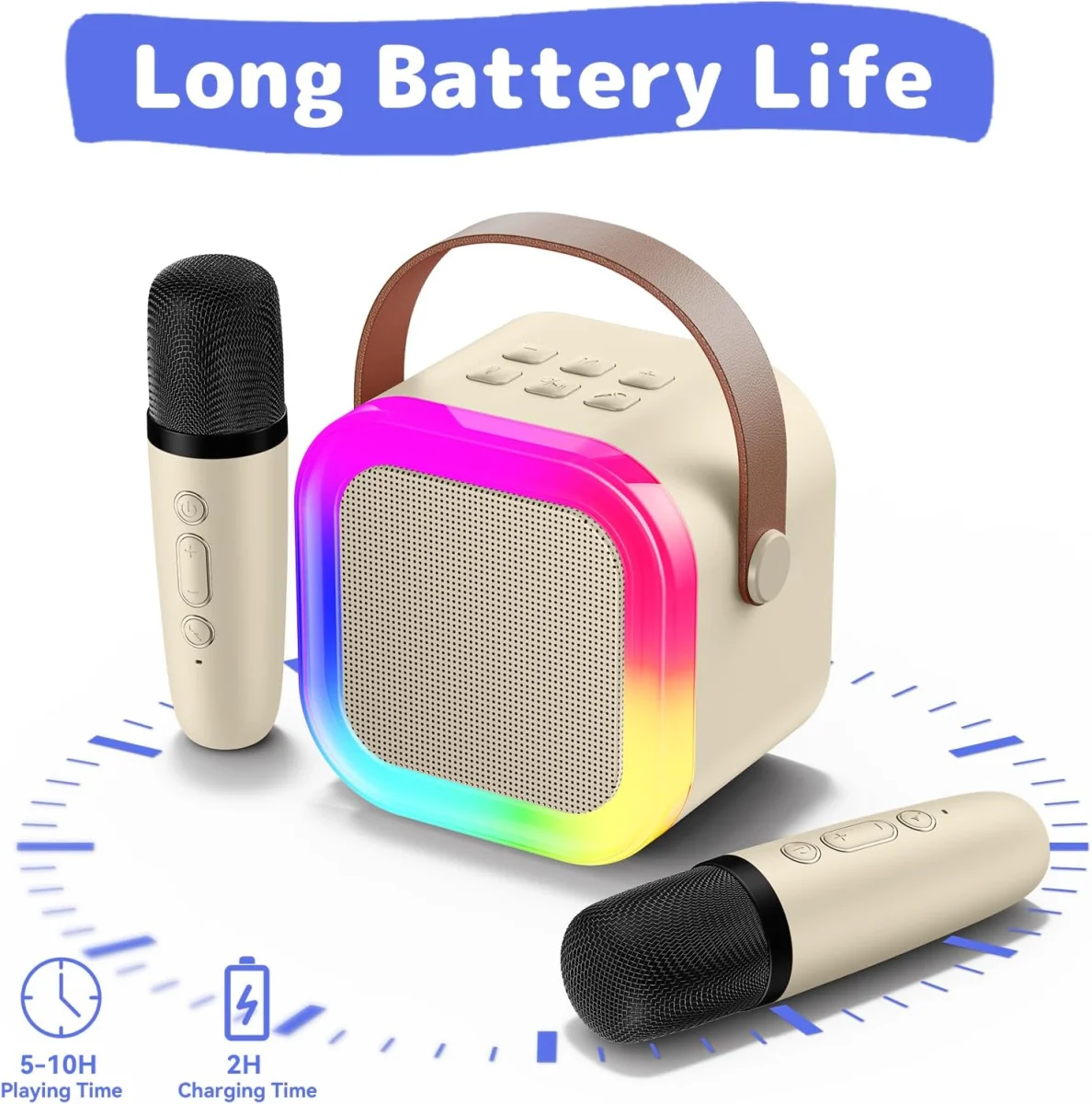karaoke-machine-for-kids-adults-mini1 Karaoke Machine for Kids Adults, Mini Karaoke Machine with 2 Wireless Microphones, Portable Bluetooth Speaker - Image 1