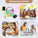 Karaoke Machine for Kids Adults, Mini Karaoke Machine with 2 Wireless Microphones, Portable Bluetooth Speaker - Image 7
