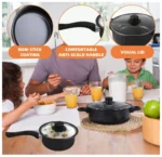 Non-Stick Cookware Set, Portable Lightweight Cast Iron Pots and Pans with Glass Lids and Nylon Utensils - Image 9